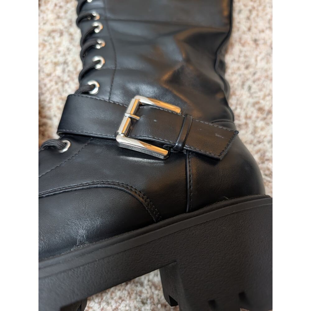 Dream Pairs Women 8.5 Black Knee High Combat Boots Chunky Lug Sole Buckle Zip - Picture 7 of 10